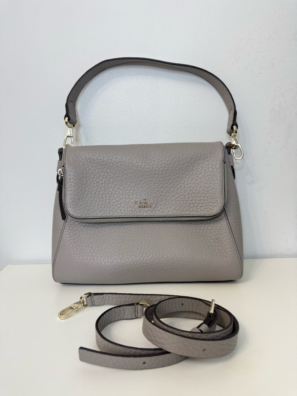 Kate Spade Soft Taupe Carter Georgia Purse Handbag Crossbody Pebble Leather